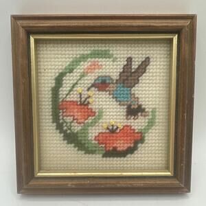 Hummingbird Handmade Cross Stitch Picture Complete Matted Framed 5x5